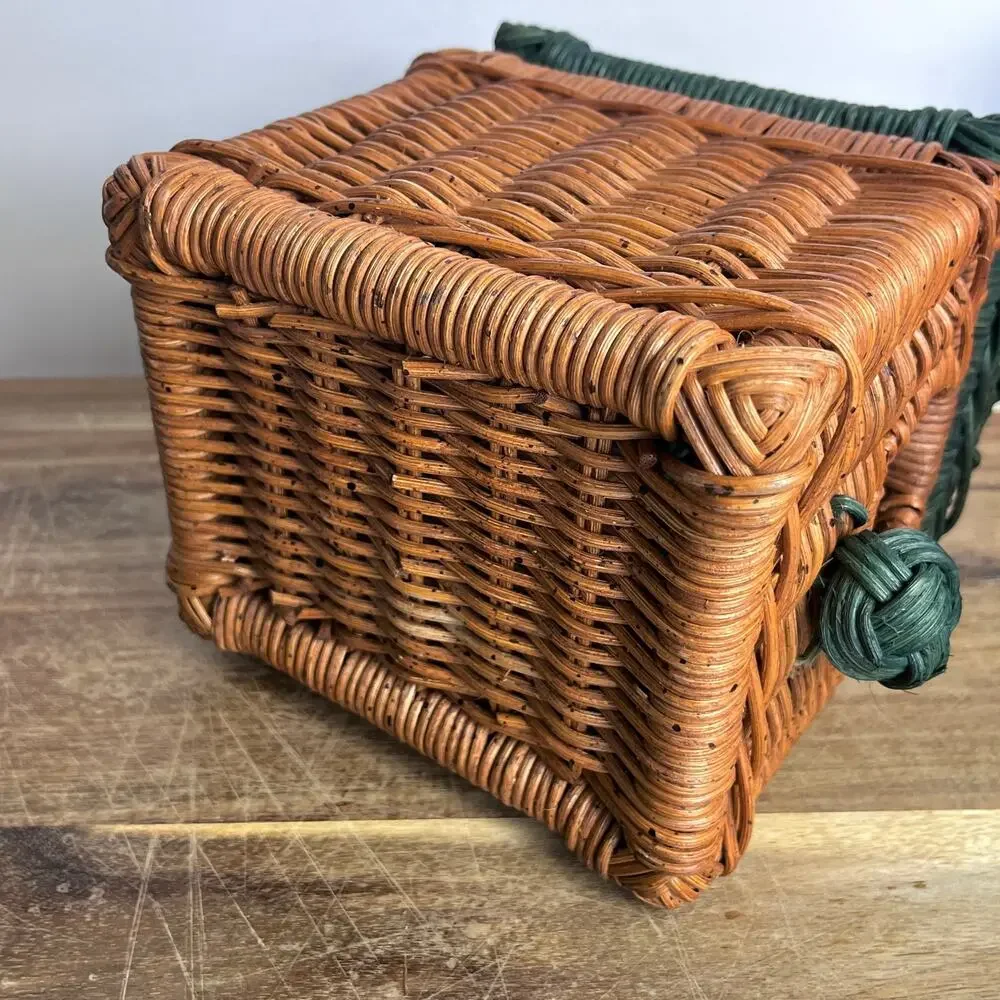 Vintage Wicker Rattan Wicker Decorative Birdhouse Hinged Lid Country Cottage
